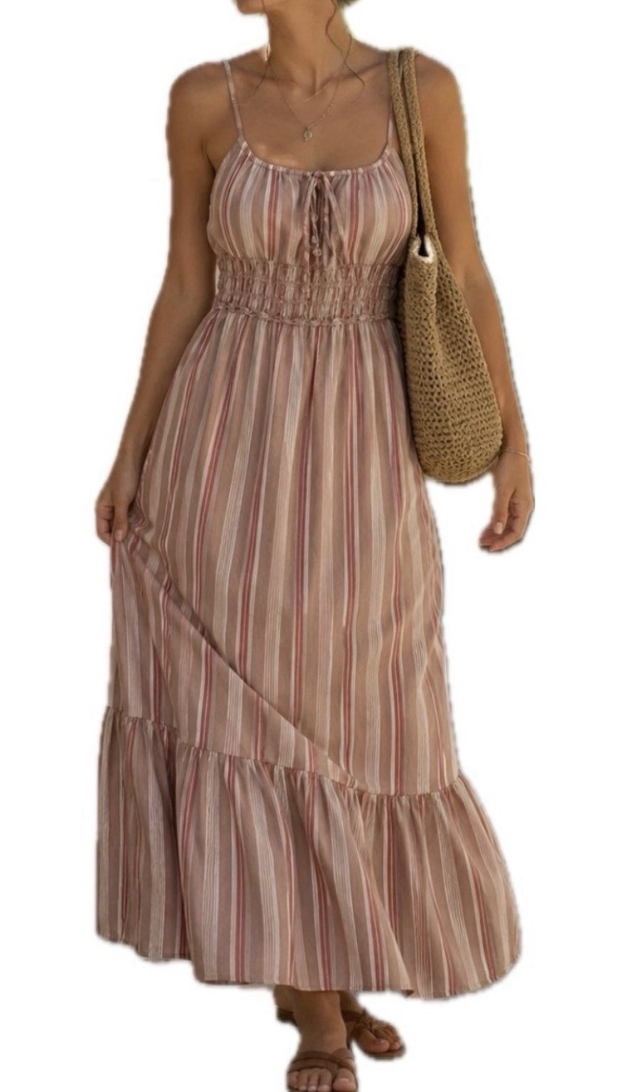 Inspired Hearts Maxi Dress. Women’s Size XL. Tan/Pink/White striped.