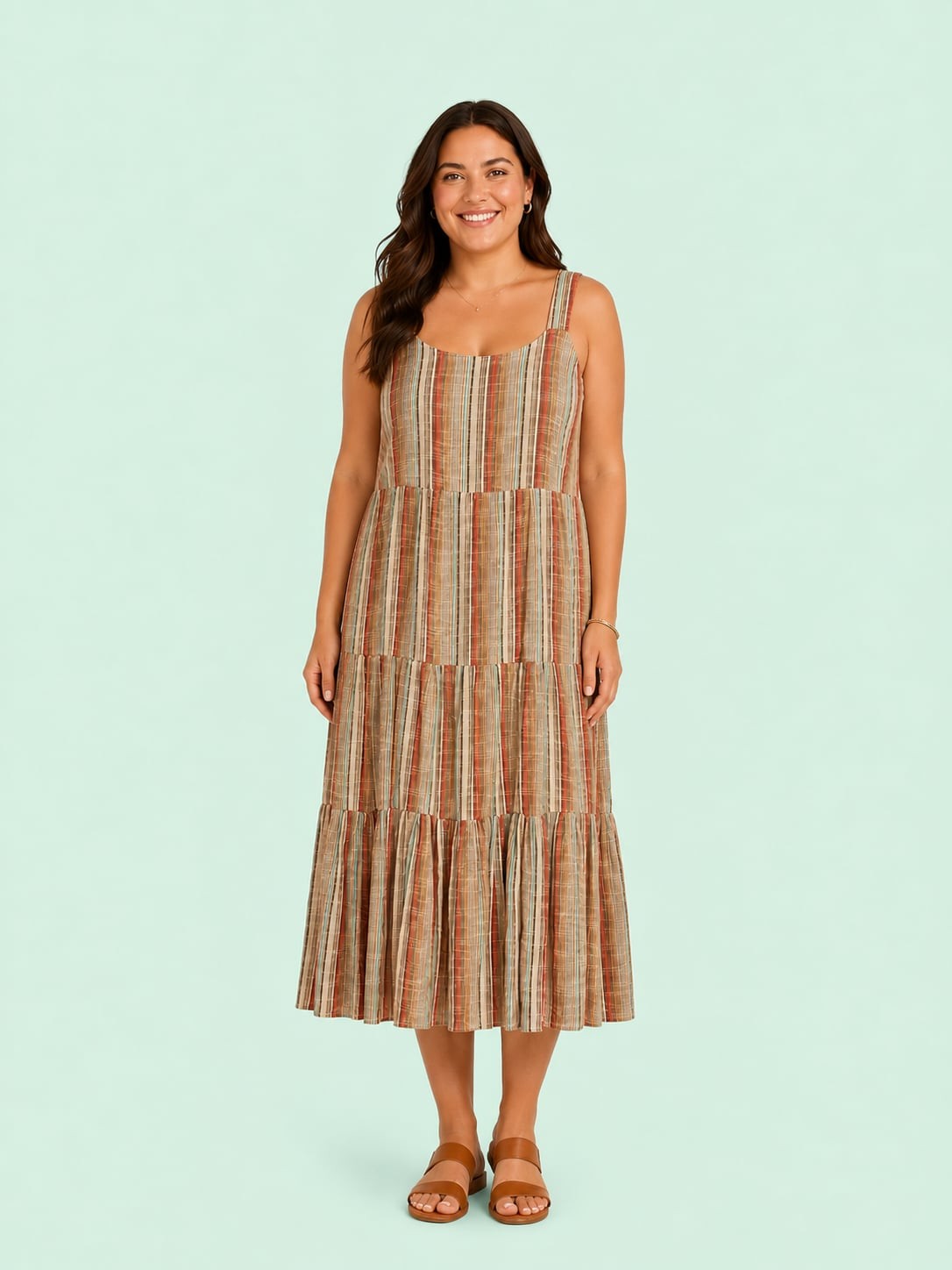 Krazy Kat Women’s Smocked Tiered Striped Dress with Adjustable Straps