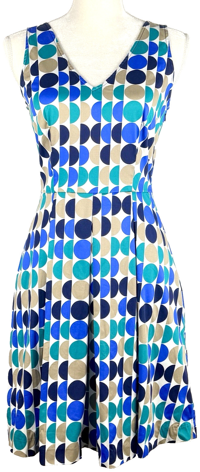 Banana Republic Geo Polka Dot Fit + Flare Dress Blue Green Mod Retro 60s Size 2