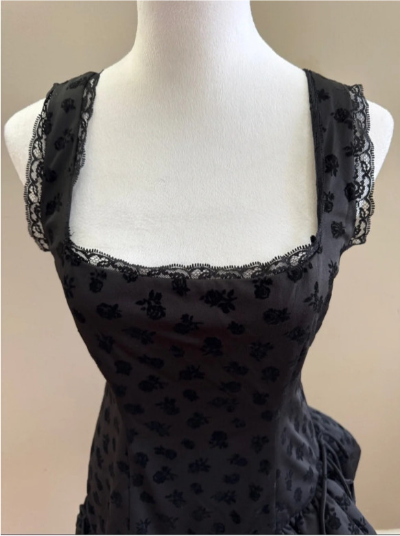 Free People For Love & Lemons Claira Asymmetric Black Mini Dress Top Size M NEW
