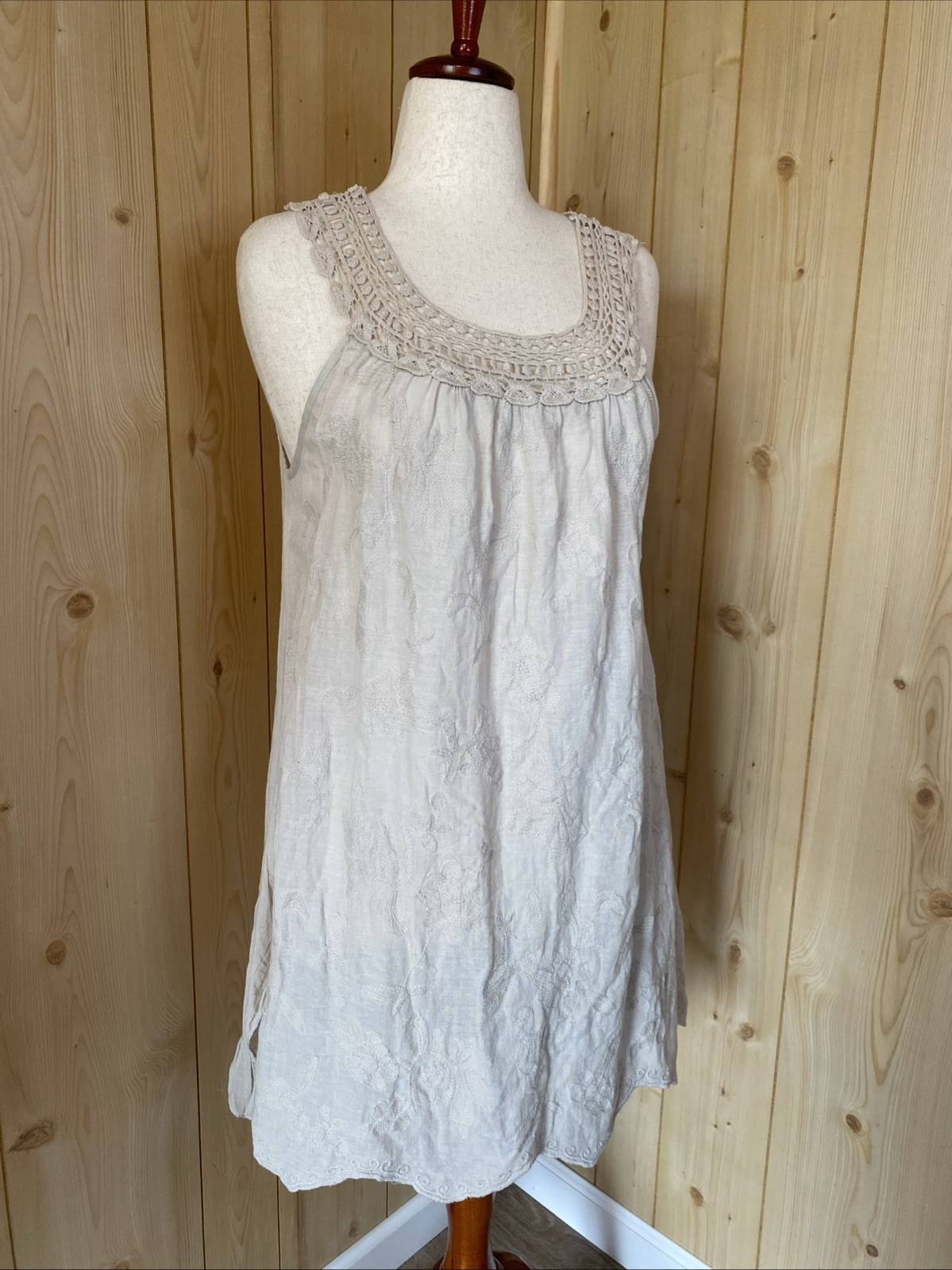 Indigo Soul 100% Cotton Gauzy Sleeveless Embroidered Mini Dress. XL Boho.
