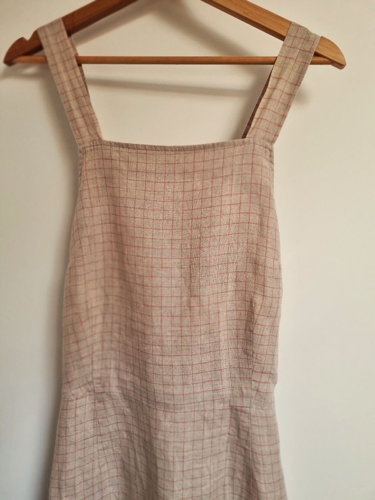 POL Australia Pinafore Dress Size US 6 UK 12 Check Windowpane Linen Beige
