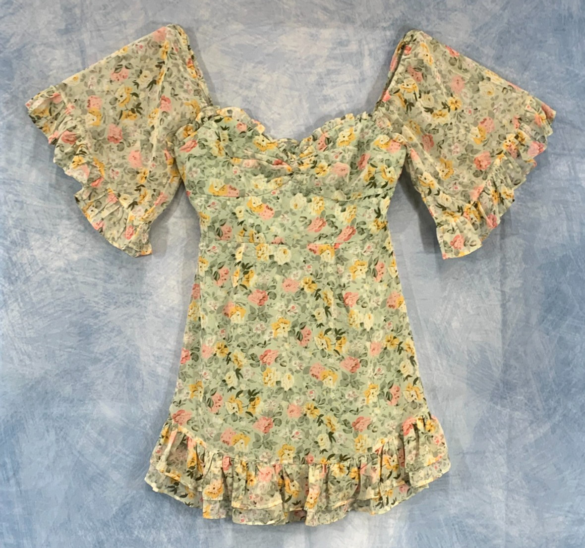 NWT Hello Molly Greenfloral-S Halter Bustier A Line Mini Dress