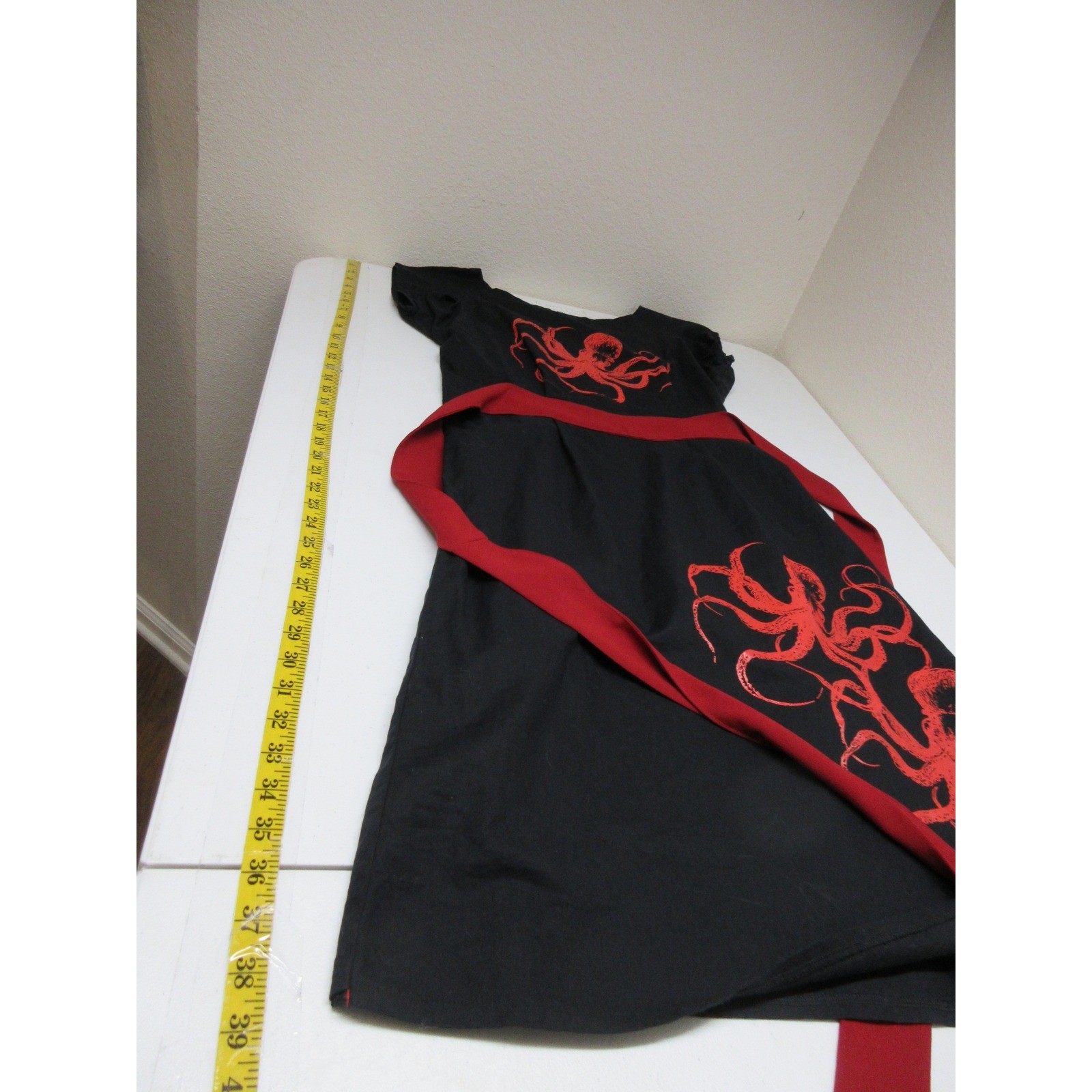 Matrushka Construction Dress Womens Large Octopus Attached Belt Art to Wear Red