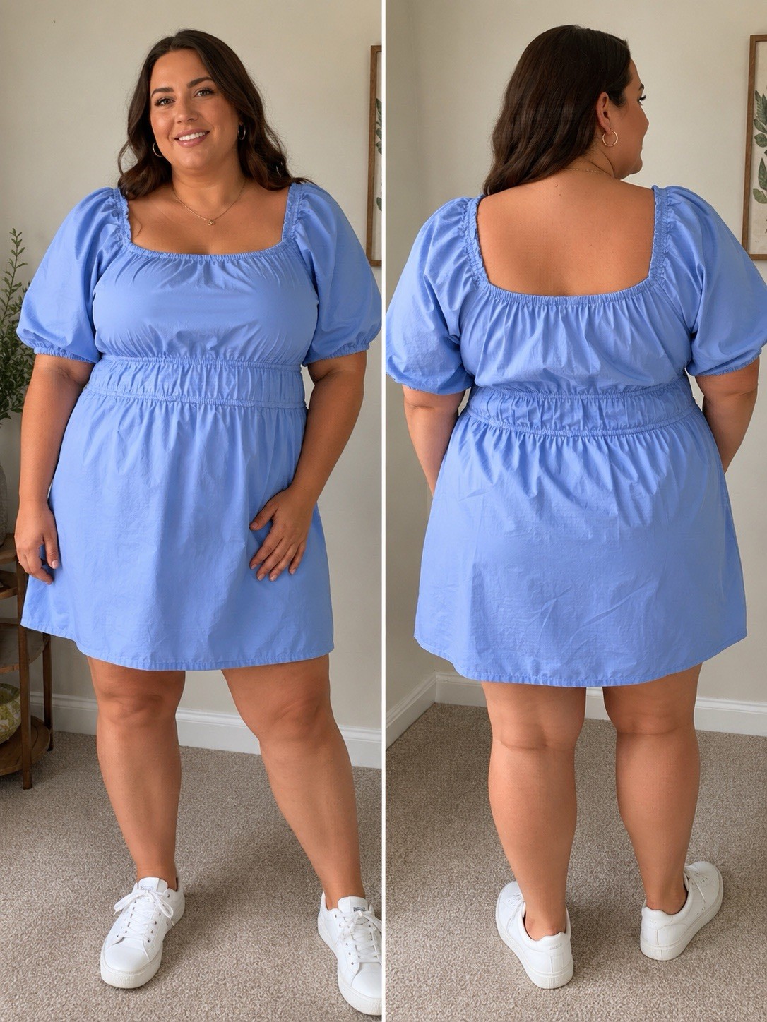 J. Crew Woman’s 3X Smocked Puffed Short Sleeve Blue Cottagecore Mini Dress Comfy