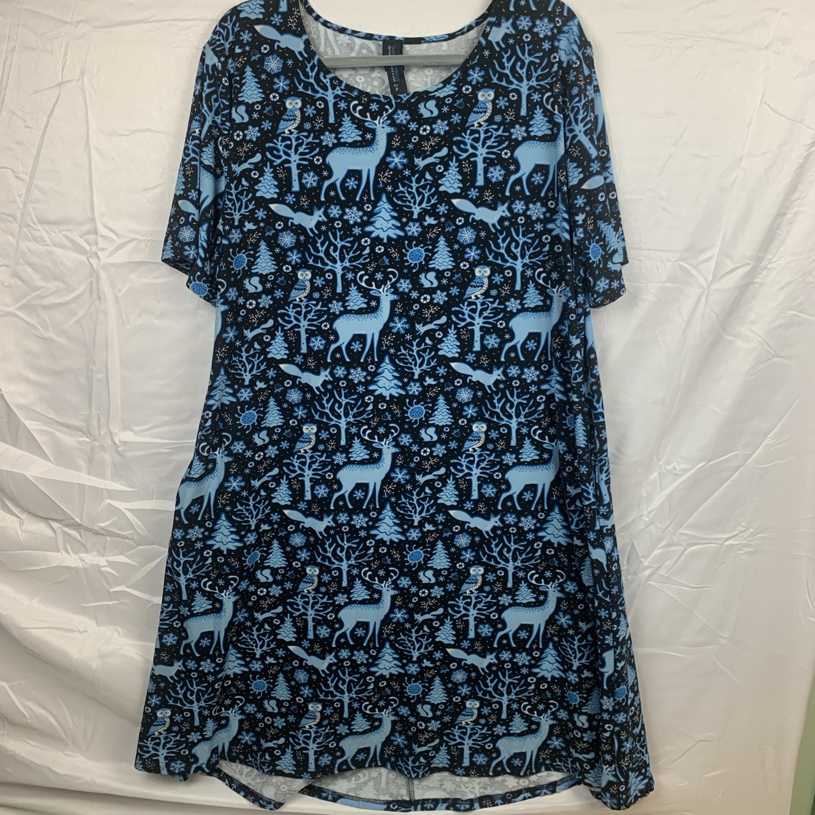 Knit Swing Dress A-Line Womens 2XL Pockets Fairycore Owl Deer Fox Black Blue