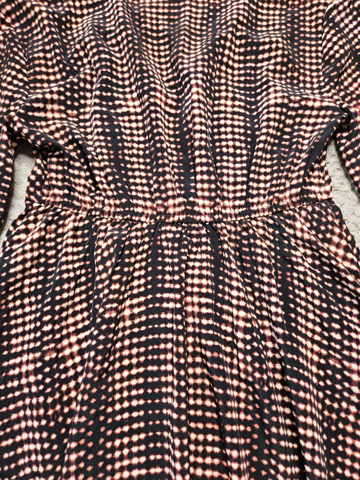 M&S Per Una Dress Geometric Print Long Puff Sleeve Pockets Pink/Black Size UK 8