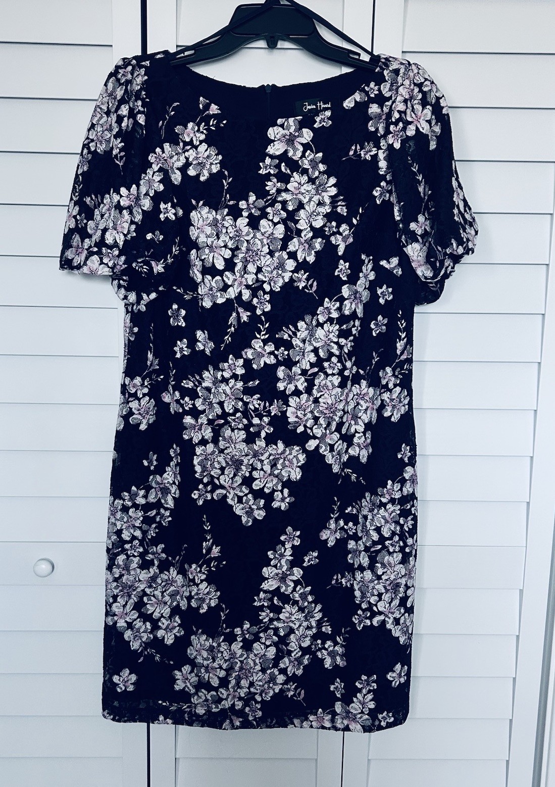 Jessica Howard Floral Lace Overlay Shift Dress Navy Pink Size 12 Excellent!