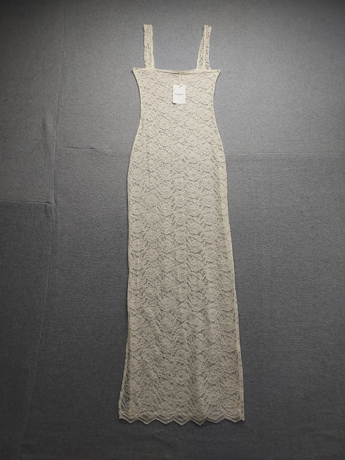 Susamusa Women Maxi Dress XS Cream Lace Square Neck Sleeveless Summer Beach