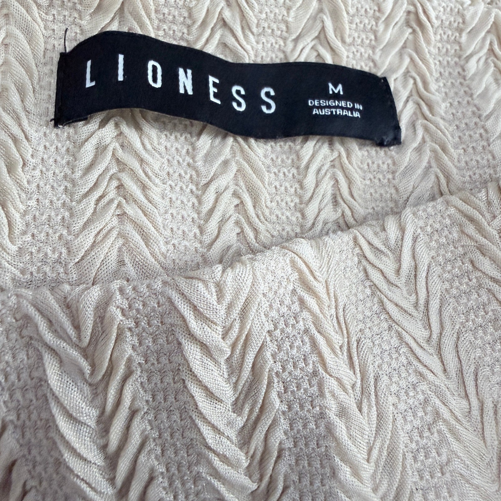 Lioness Beige Ruched Rosette Long Sleeve Mini Dress Textured Knit Neutral Size M