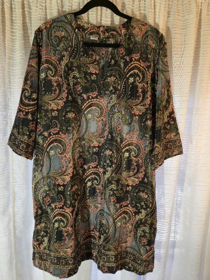 Women’s Large Paisley 3/4 Sleeve 100% SILK Mini Dress or Pajamas NO TAG
