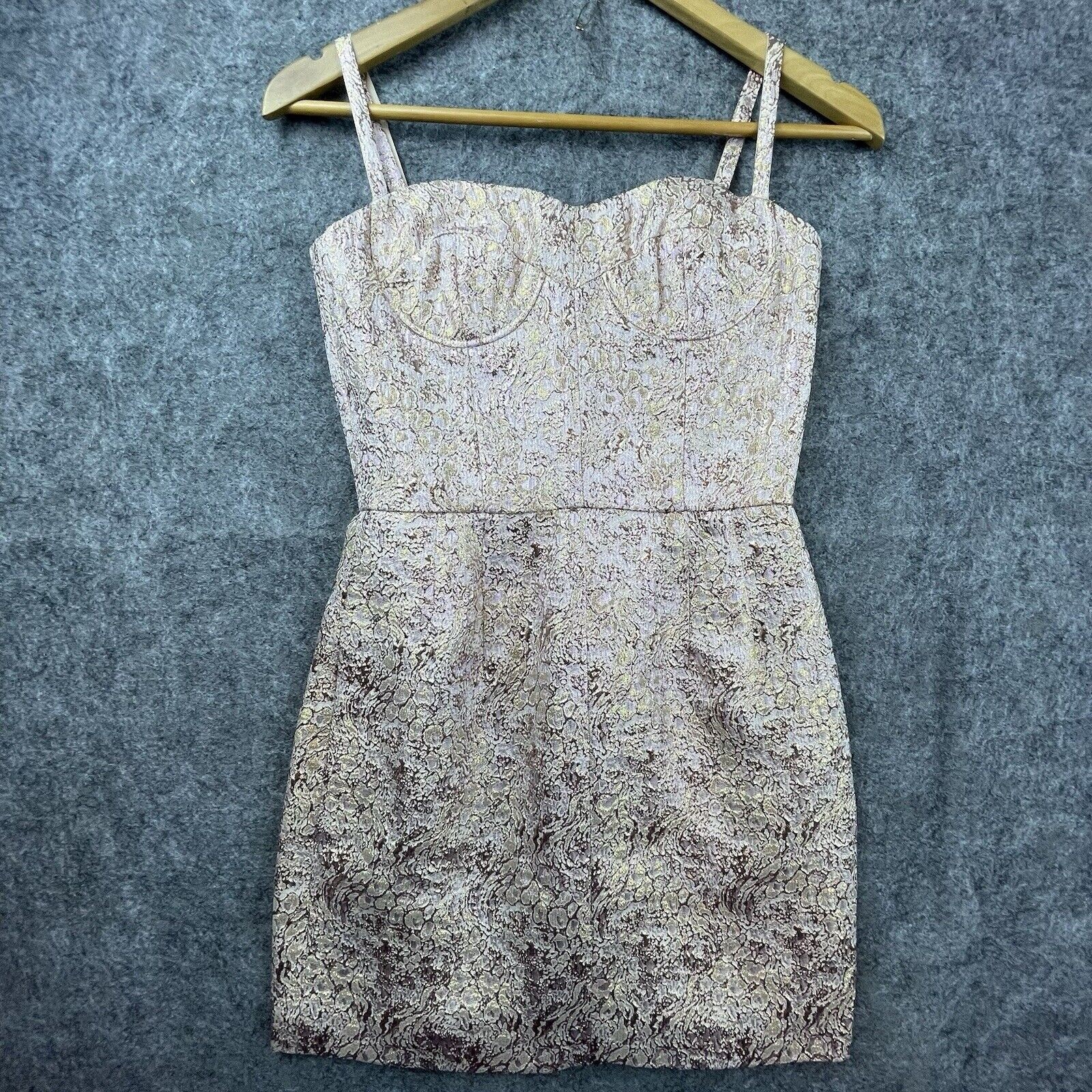 Jill Stuart Collection Dress 0 Pink Gold Shimmer Metallic Party Jacquard Silk