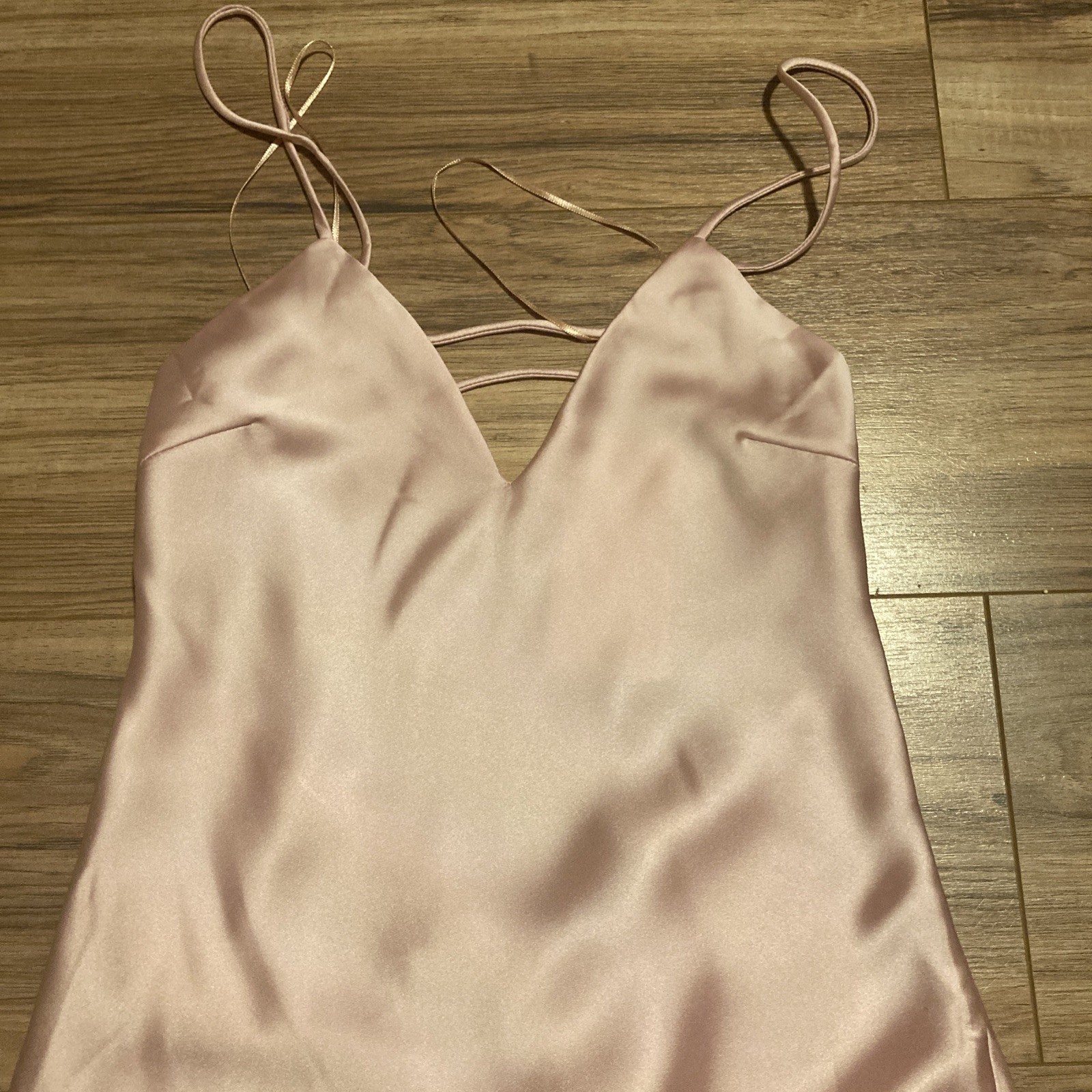 Zara Sleeveless Straps Back Lined Pink Satin Maxi Dress Size S