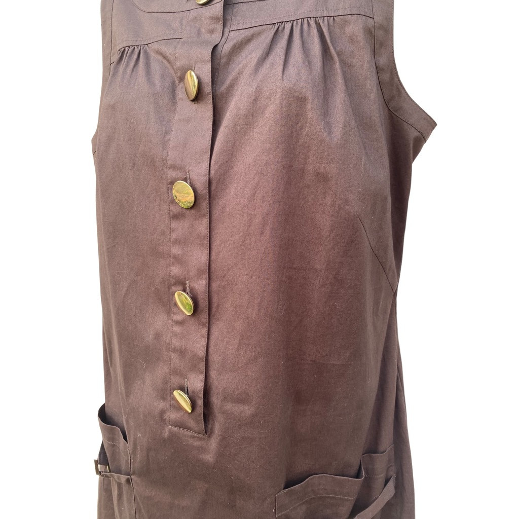 Peter Martin Womens Shift Dress Brown Stretch Jewel Neck Button Buckle 4 New