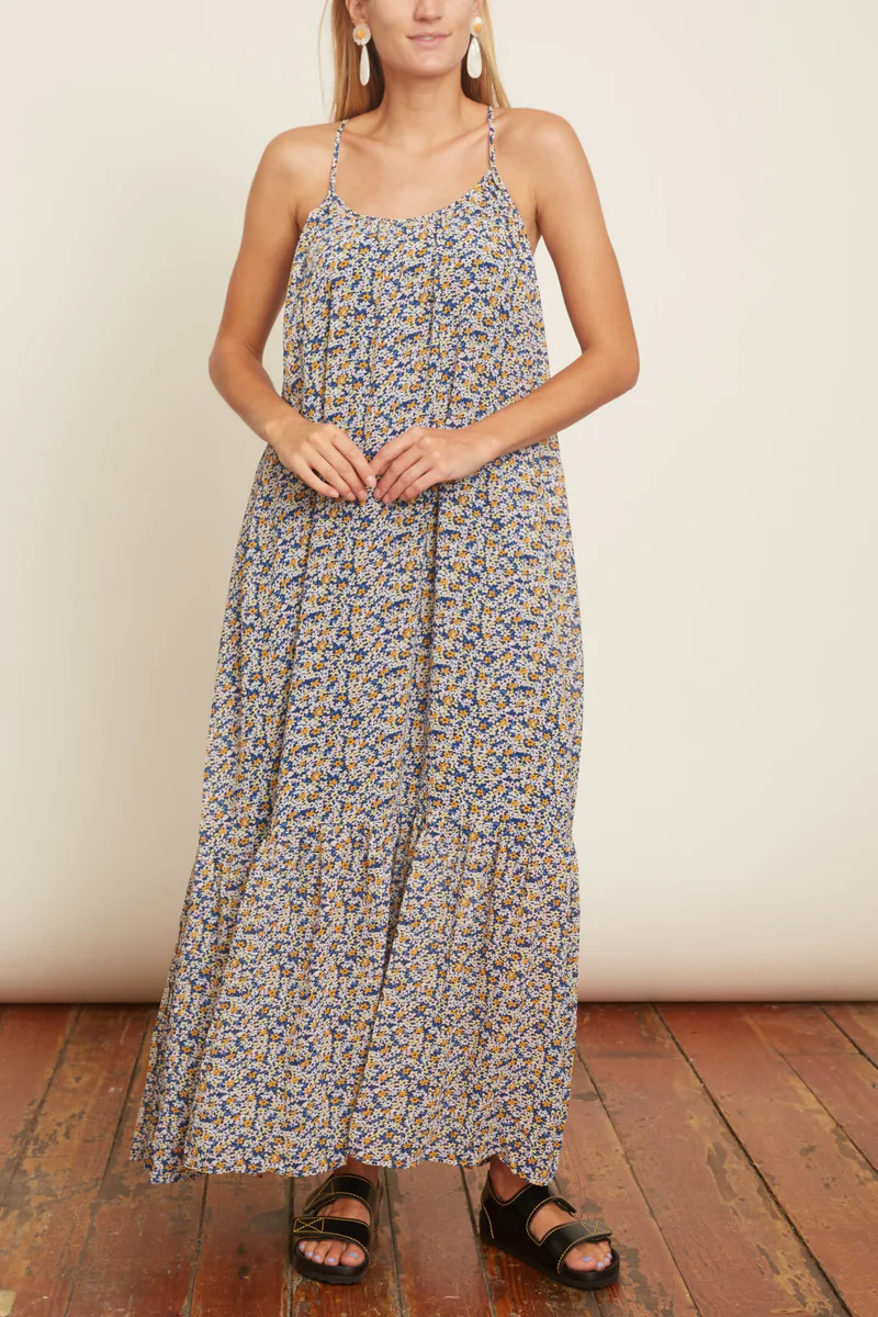 NEW Samsoe womens size L Como Sleeveless Long Maxi verbena Dress AOP 6621 boho