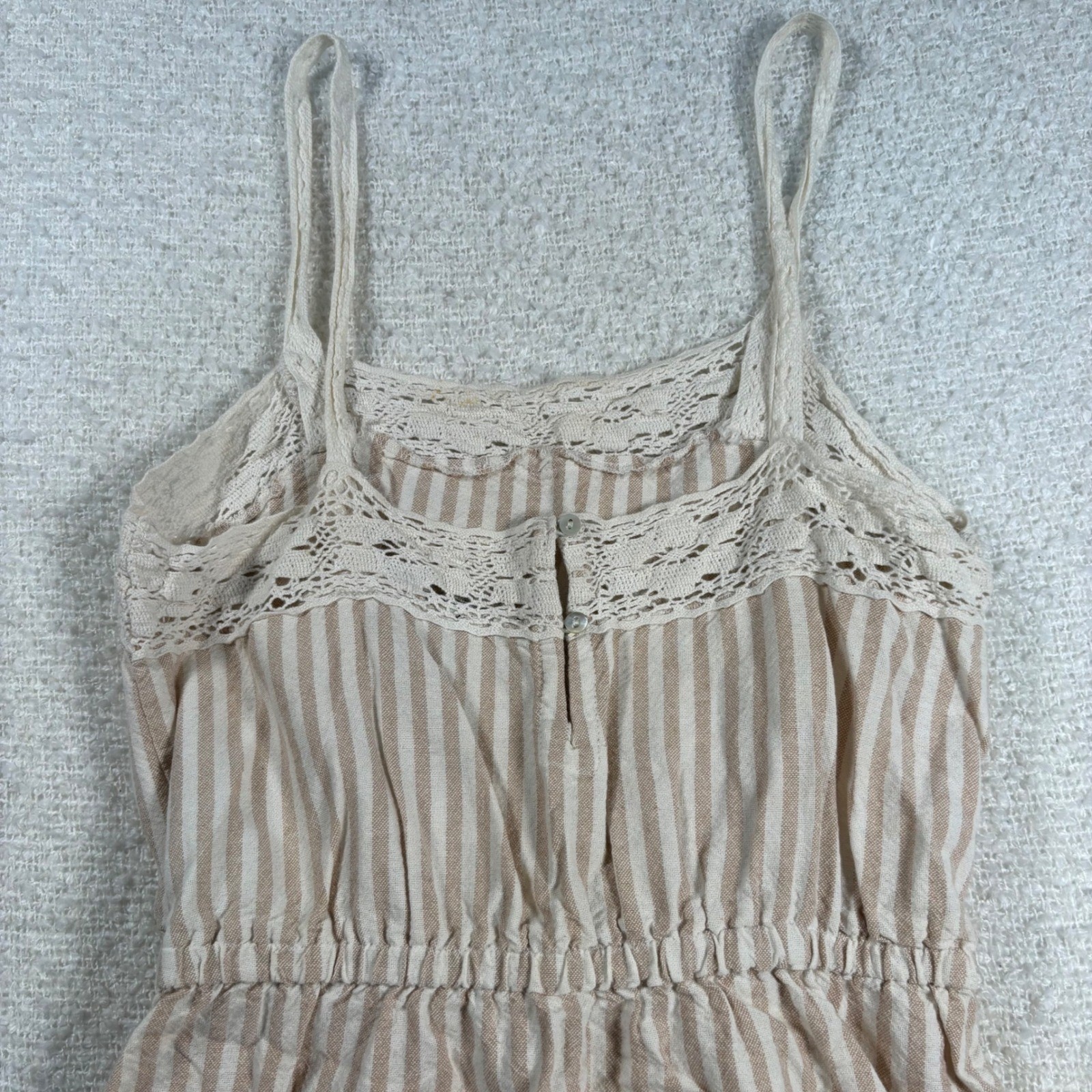 derek heart tan white striped dress crochet lace cottage fairy whimsy boho beach
