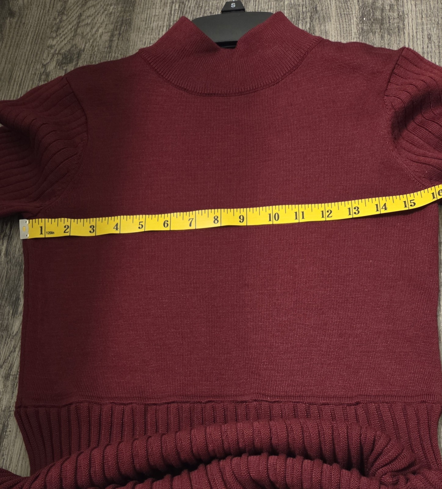 Sandra Darren Sweater Dress – Burgundy Mock Neck A-Line Midi Pleated Skirt – M