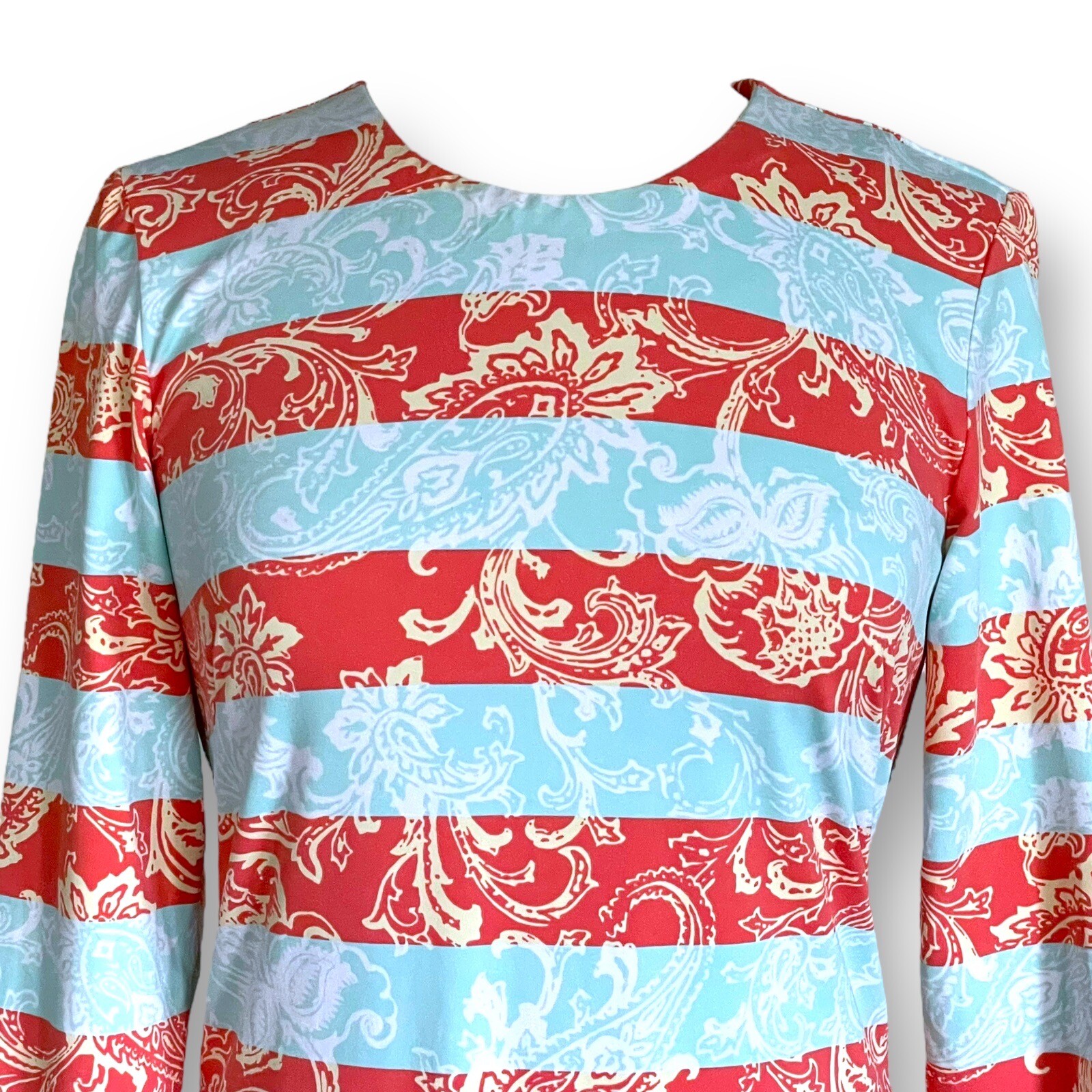 J McLaughlin Womens Dress Sz Small Blue Orange Paisley Stripe Catalina Cloth