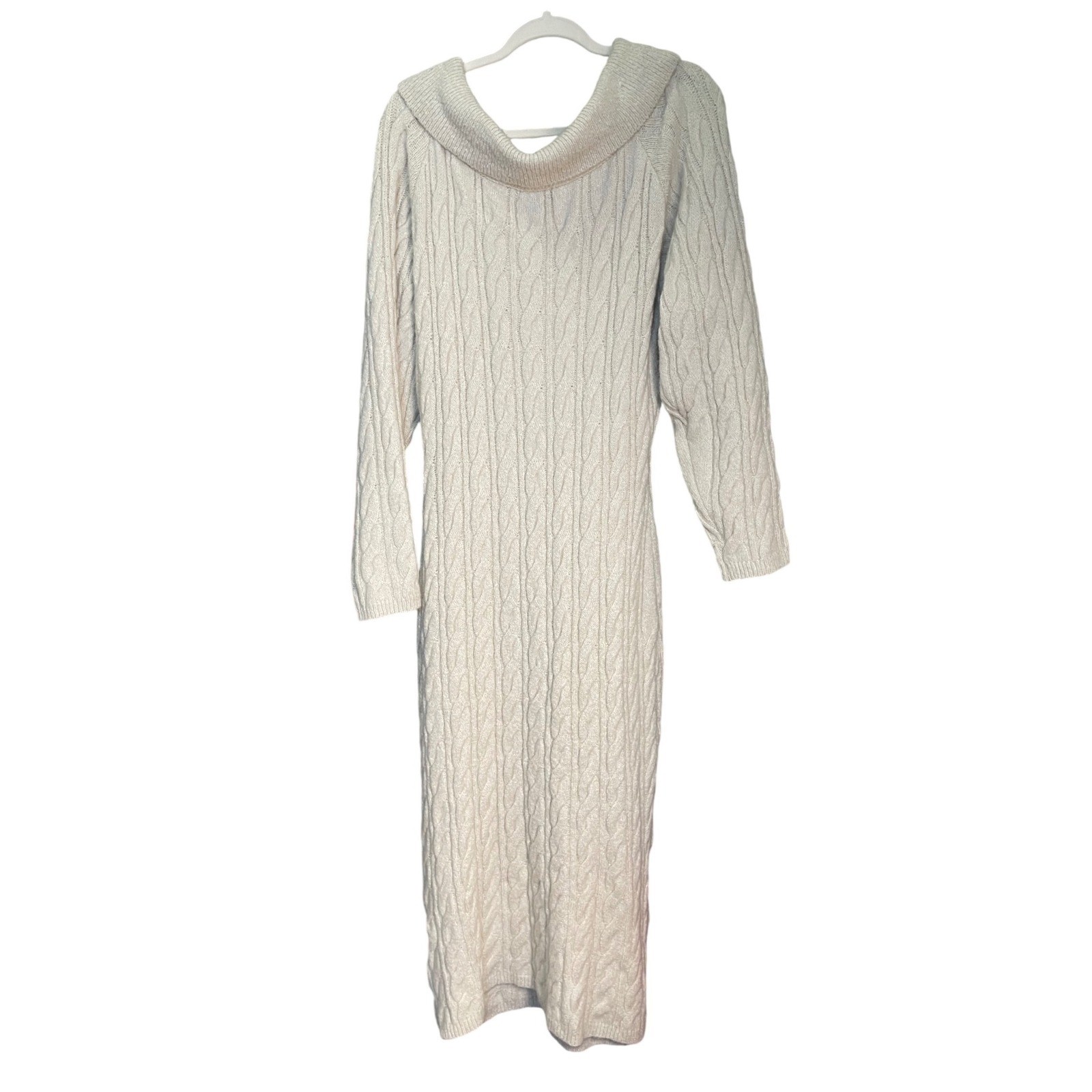 PrettyLittleThing Plus XXL Cream Cable Knit Maxi Sweater Dress Oversized Collar
