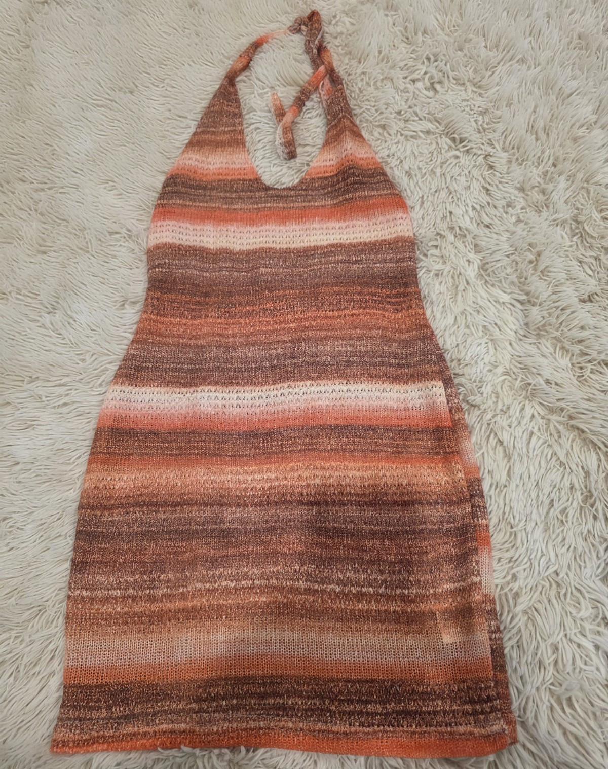 SHEIN Multicolor Striped Knit Halter Tie Neck Midi Dress Stretch Size M