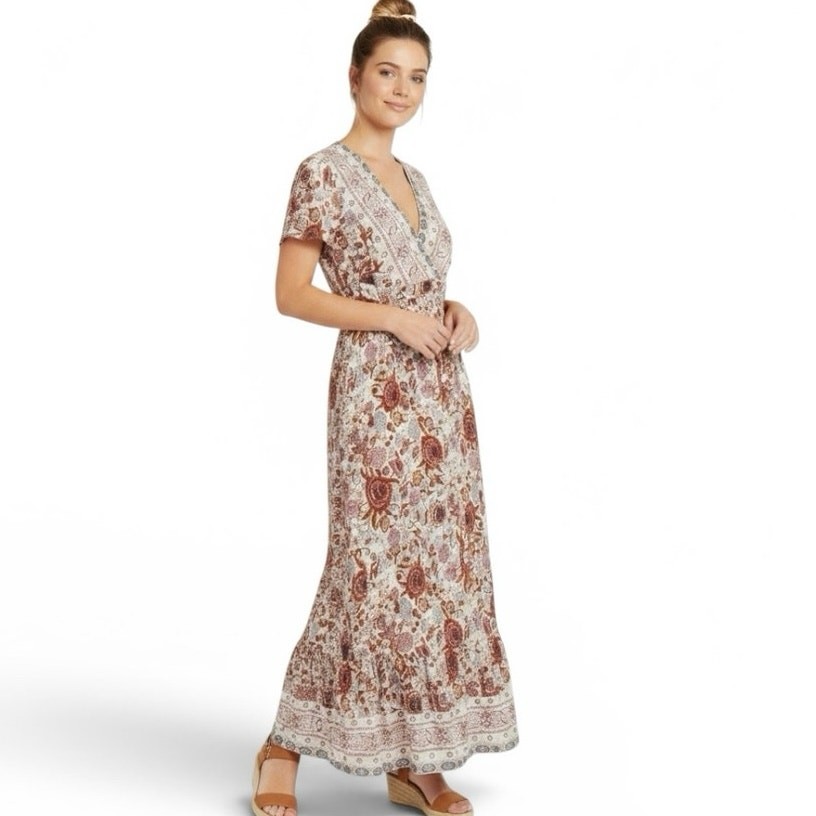 Zesica Sz L Wrap Dress Versatile Adjustable Peach multicolor lightweight | EUC