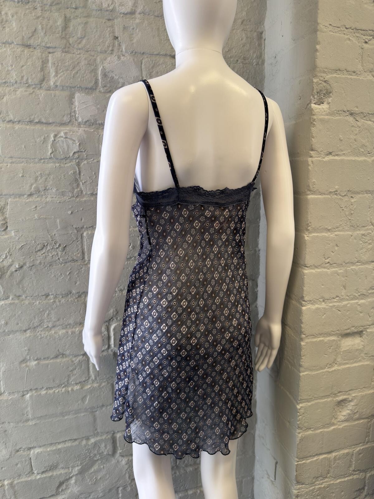 Denny Rose blue patterned lace trim slip dress