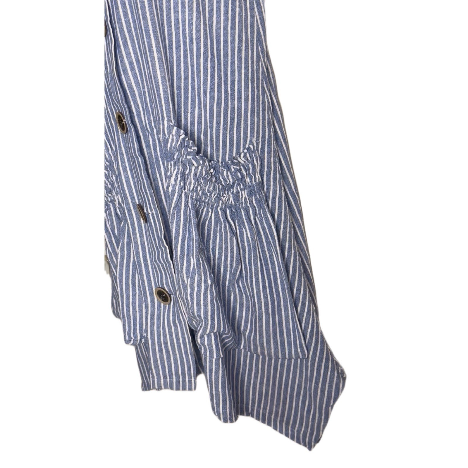 Forcynthia Sleeveless Flowy Linen Blue & White Stripe Button-Front Dress Size XS