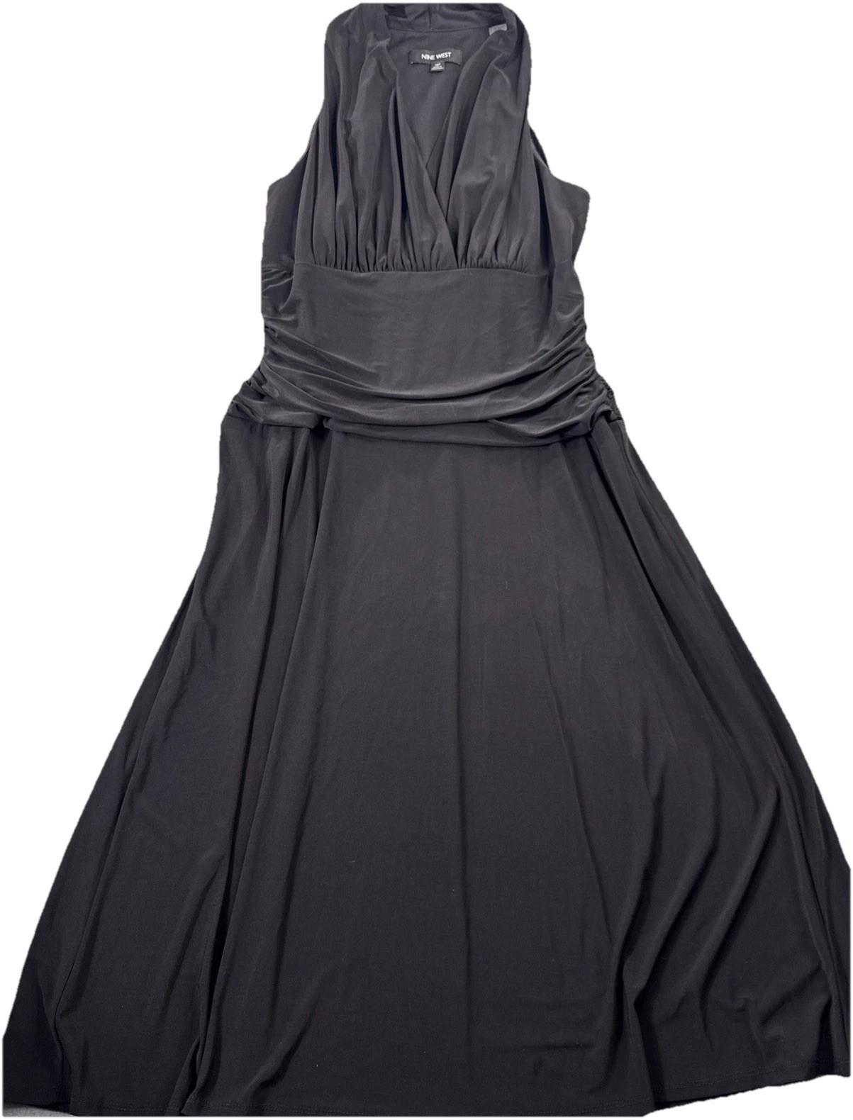 Nine West Black Midi Dress 12P Sleeveless Slinky Wrinkle Resistant Travel Ready