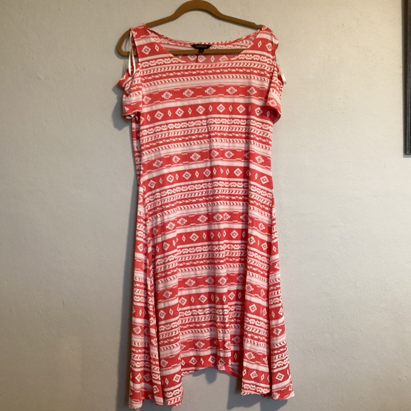 Glamour Women Dress 14 Cold Shoulder Short Sleeve Orange Knee Length Stretch