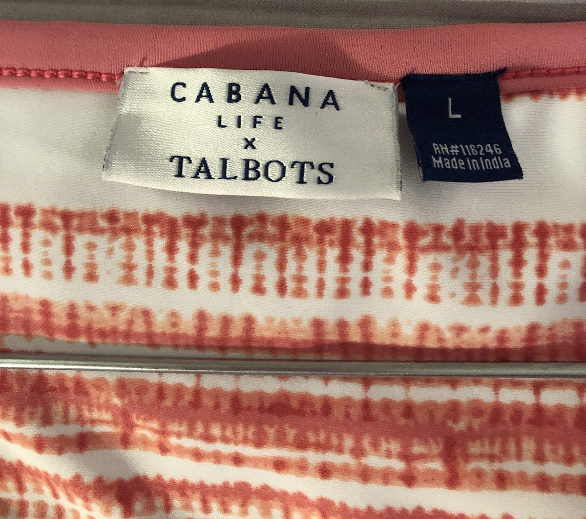 Talbots Size L Cabana Life Pink Striped Short Sleeve Dress Pocket Beach Swim