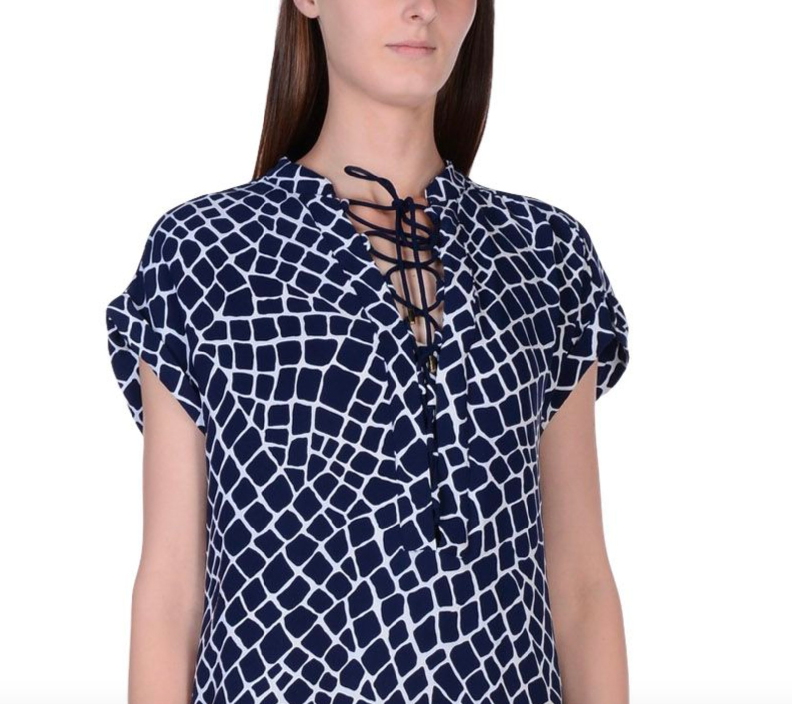 MICHAEL KORS Navy Blue & White Lace Up Mini Dress Size Large RRP £249 VGC