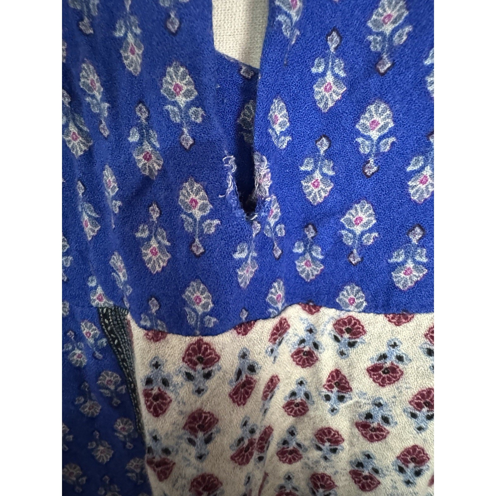 American Eagle Womens Boho Patchwork Mini Dress Kimono Sleeve Floral Flowy Sz S