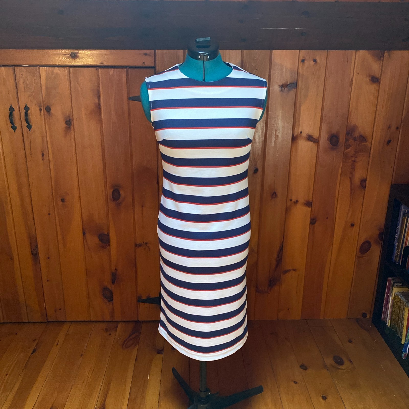 Banana Republic NEW w/Tags Red, White & Blue stripe Fitted Knit Midi Dress-Sz 2