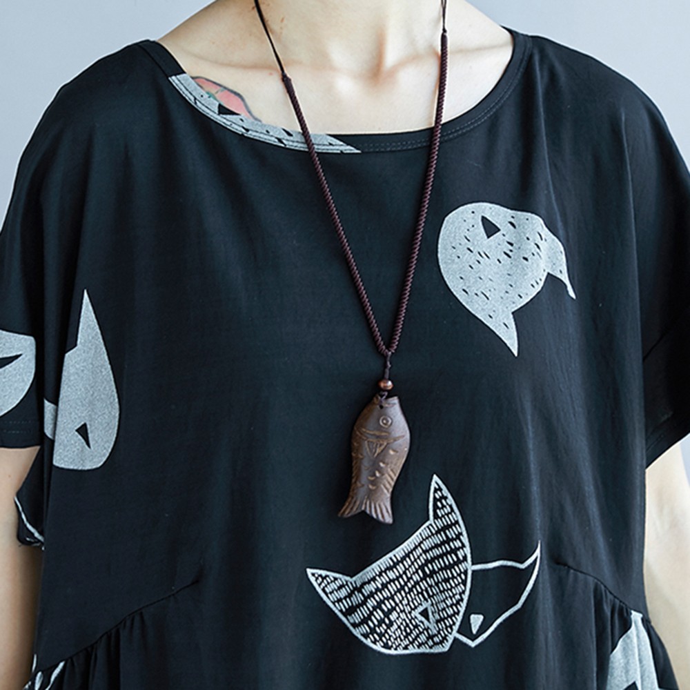 Plus Size Women Dress With Cute Character Cat Print For Fun