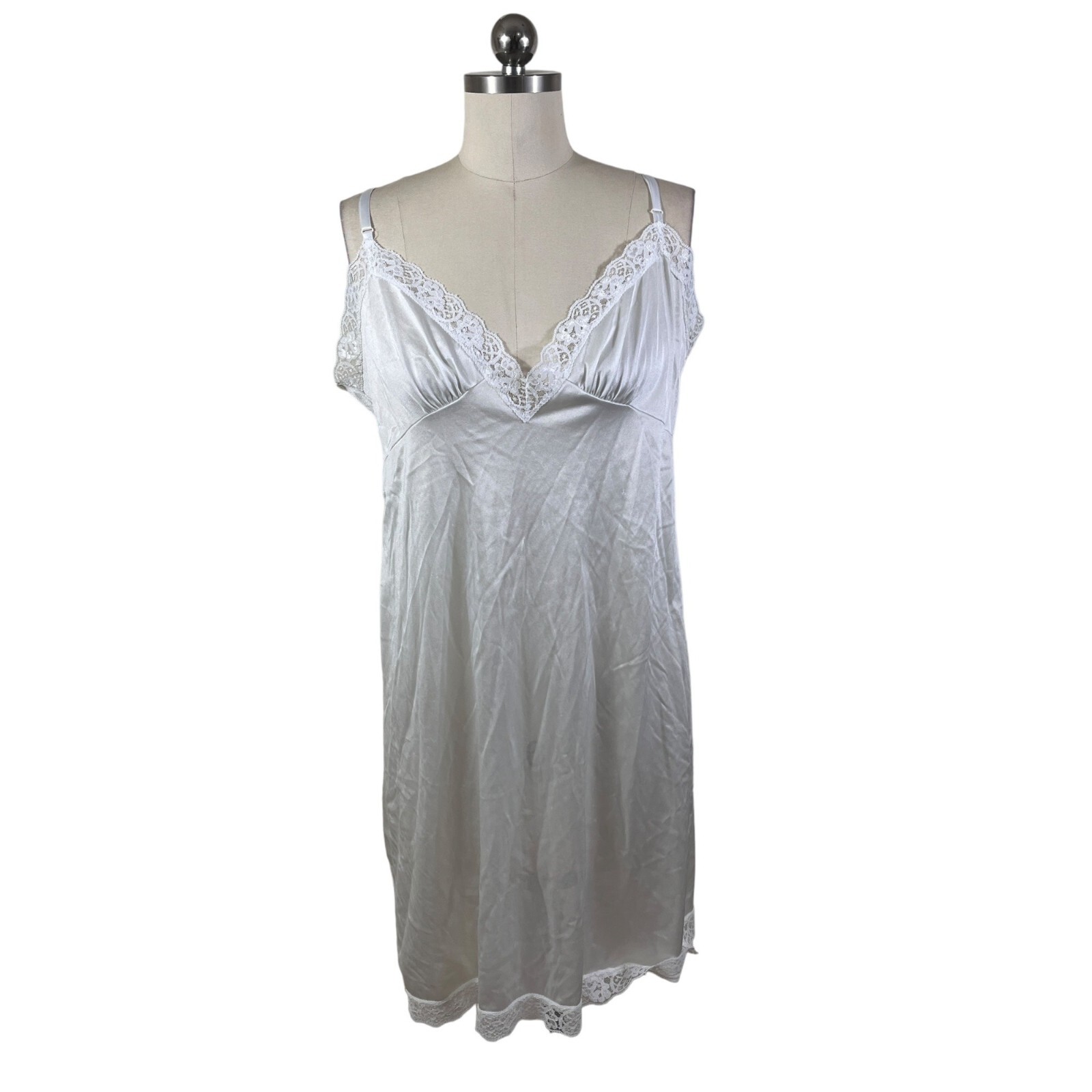 VTG Sliperfection Slip Dress Womens 40 White Solid Lace Cottage Fairy Boho Goth