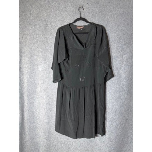 Moonglow Black Beaded Silk Cowl Neck Mini Dress Size M 3/4 Bell Sleeve Boho Goth