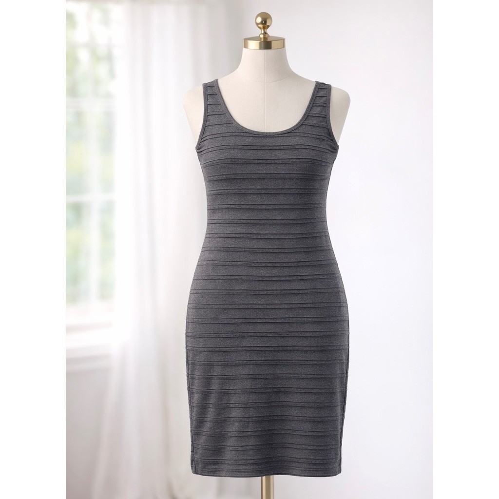 Toad&Co Organic Cotton Tank Dress Gray Ribbed Pintuck Sleeveless Sheath Size S
