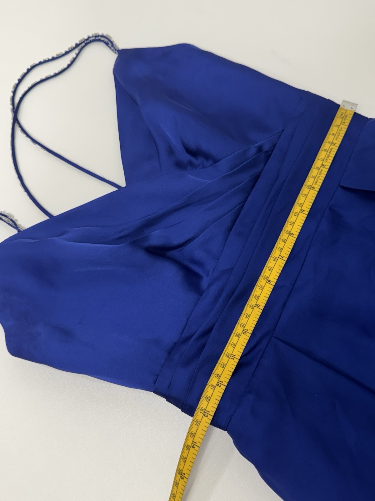 Belsoie Cobalt Blue Gown Size 6 Maxi Beaded Straps Crisscross Back Flowy