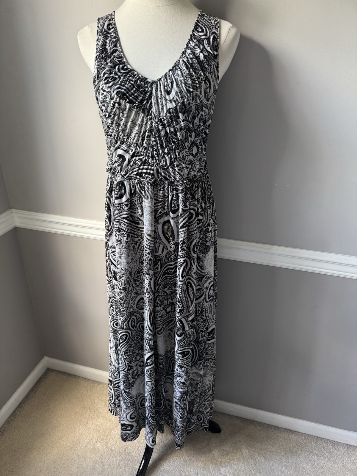 Style & Co. Women’s Black White Paisley A-Line Knit Stretch Scoop Neck Dress M