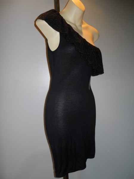 New H&M Black Mini Sweater Off-Shoulder Ruffled Wiggle Pencil Dress Glam Goth 6