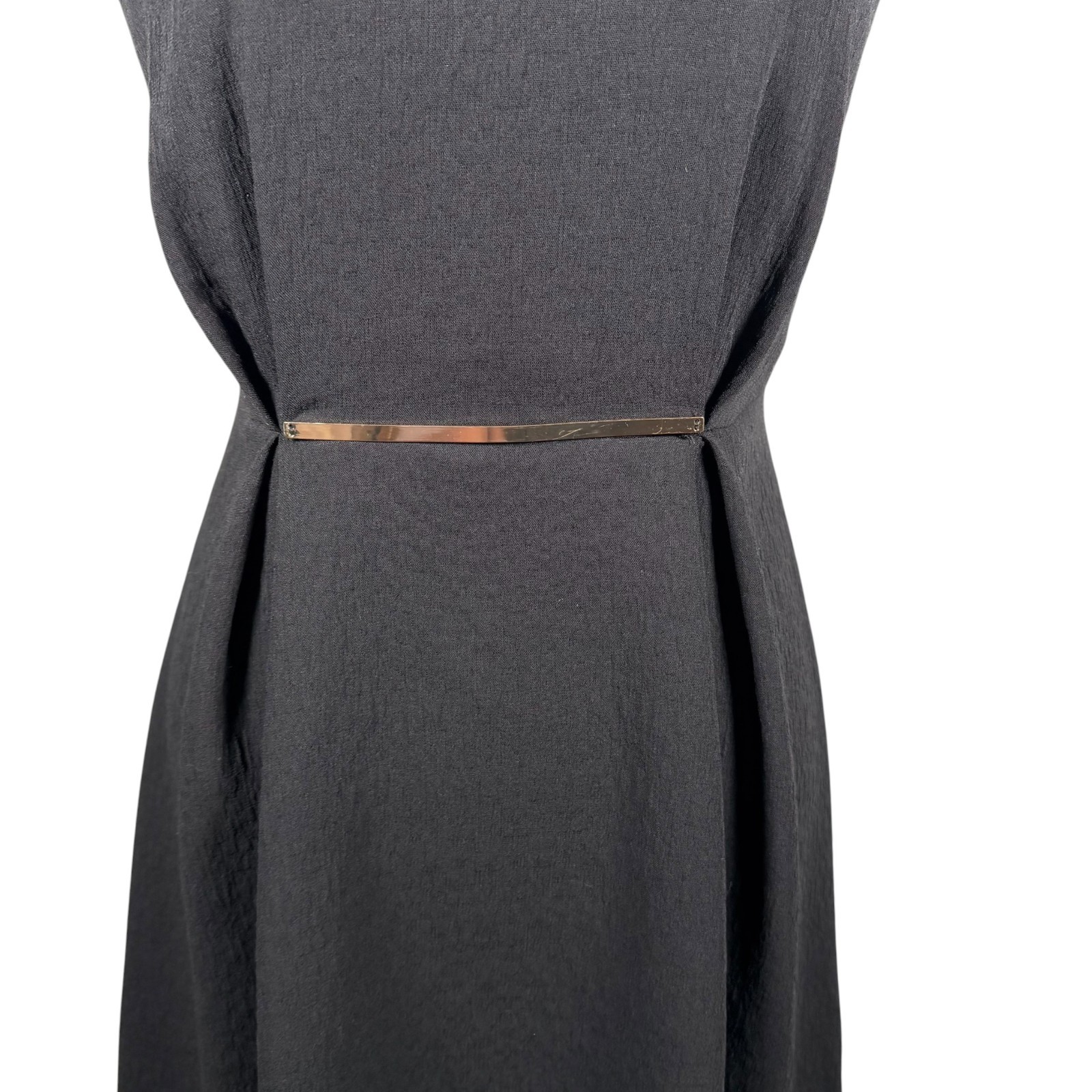 Zara Basic Black Sleeveless Dress Gold Metal Belt Minimalist Career Chic Size S