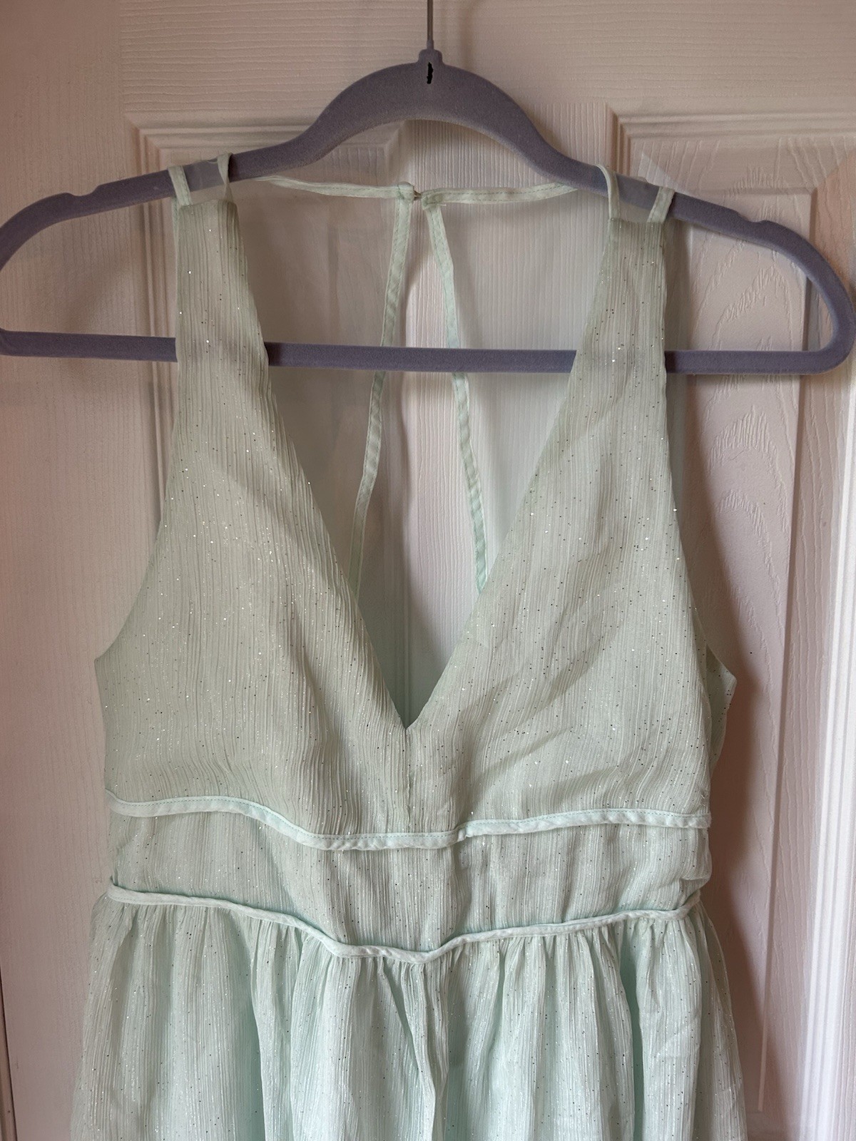 WOVEN PINK Womens M Mint Green Glitter V-Neck Sleeveless Wide Leg Jumpsuit
