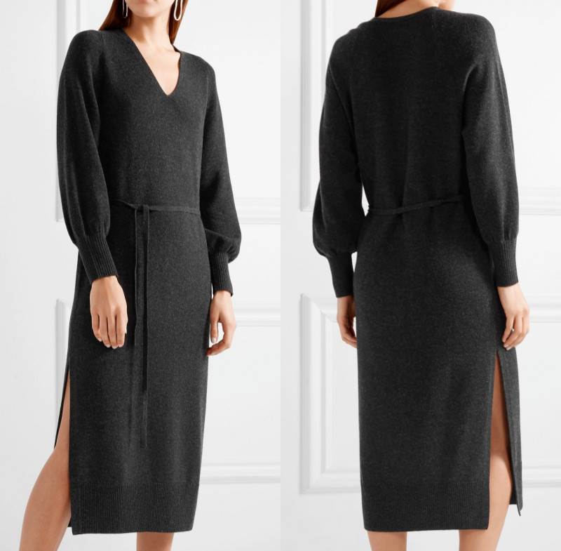 NWT Vince Wool Cashmere Blend Knit Midi Dress in Dark Grey Size S $395