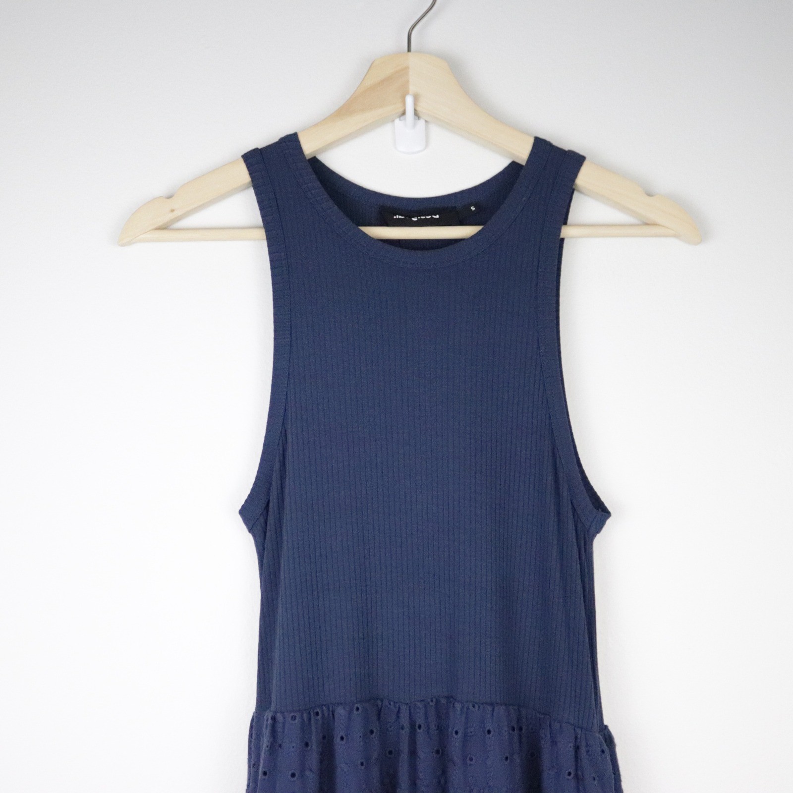 Desigual Long Embroidered Combination Dress Small Navy Blue Maxi Eyelet