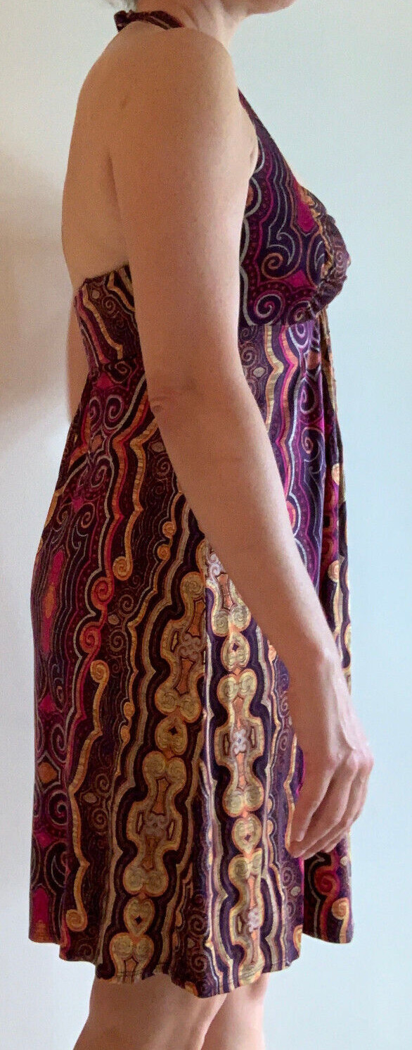 100% Silk U.S. Size 4 Laundry Shelli Segal Multicolor Halter Dress +$235 tag