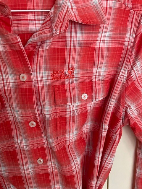 Jack Wolfskin Long sleeve plaid apricot dress US medium