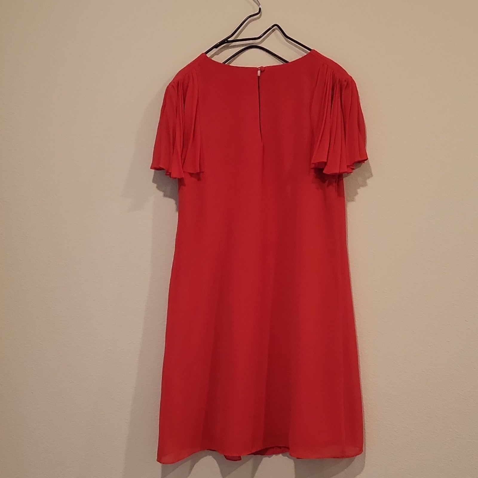Monsoon Red Polyester Chiffon Pleated A-Line Flutter Sleeve Dress US 6