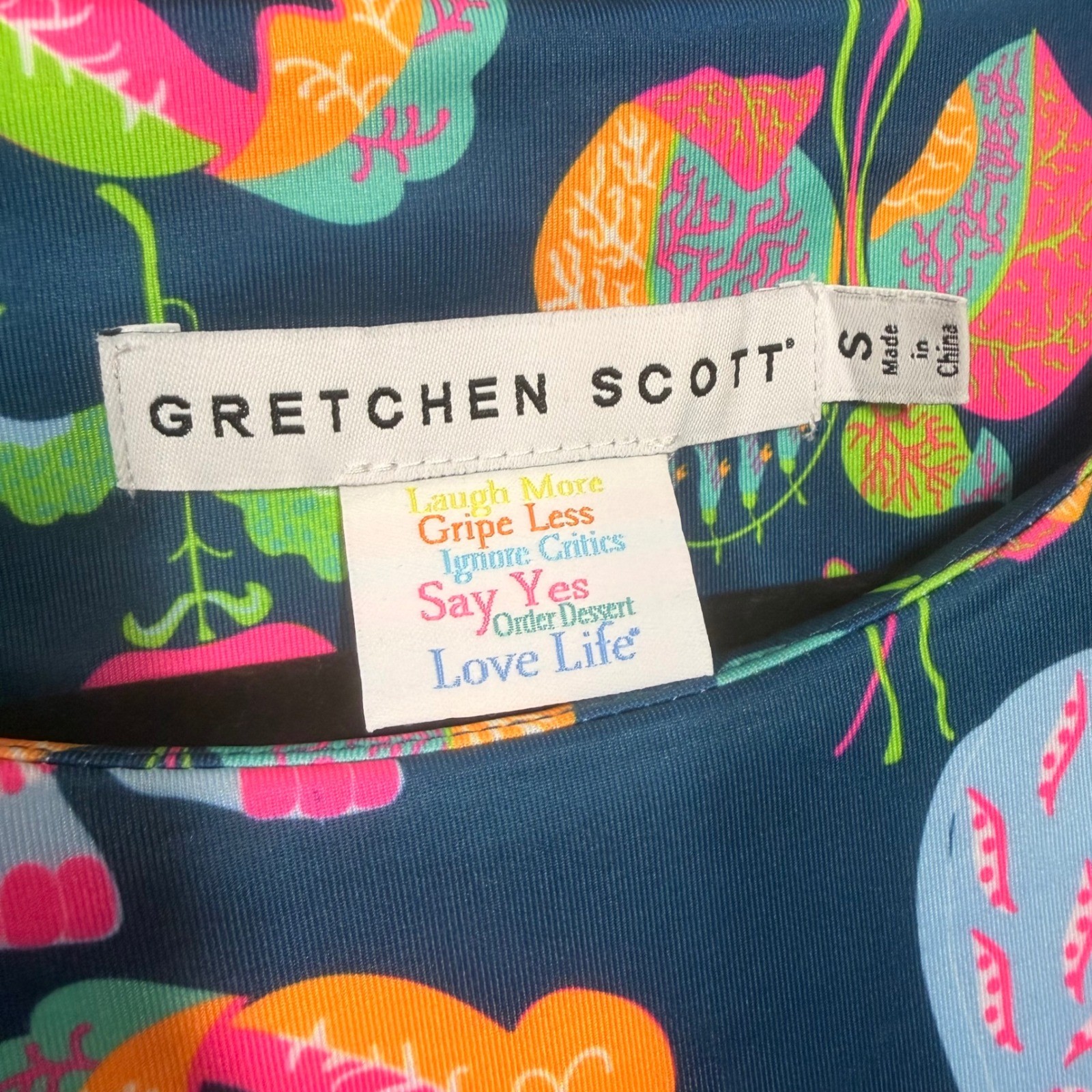 Gretchen Scott Navy Blue Jungle Animal Print Side Tie Shift Dress Womens Small