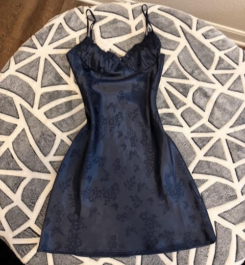 Floral Navy Blue Bustier Ruched Slip Dress Pacsun L.A Hearts sz XS Cute