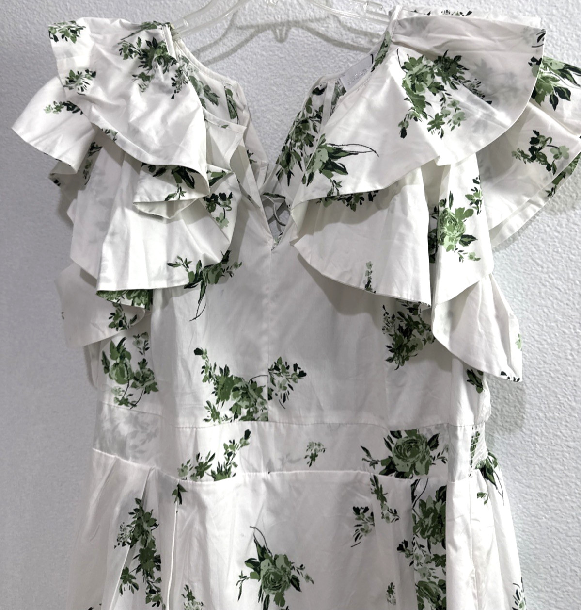 SugarLips Ria Floral Santana Tie Back Midi Emerald White Dress Plus Size 2X
